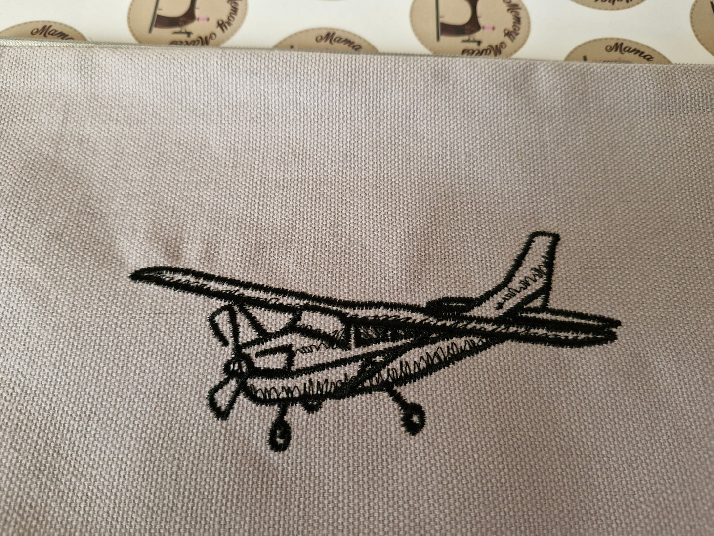 Grey cotton embroidered airplane case