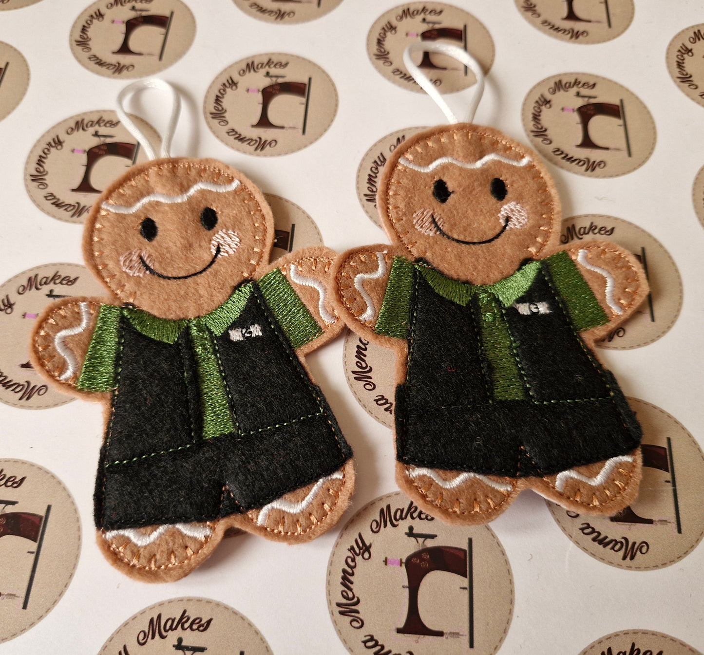 Shopworker green uniform, Christmas decoration