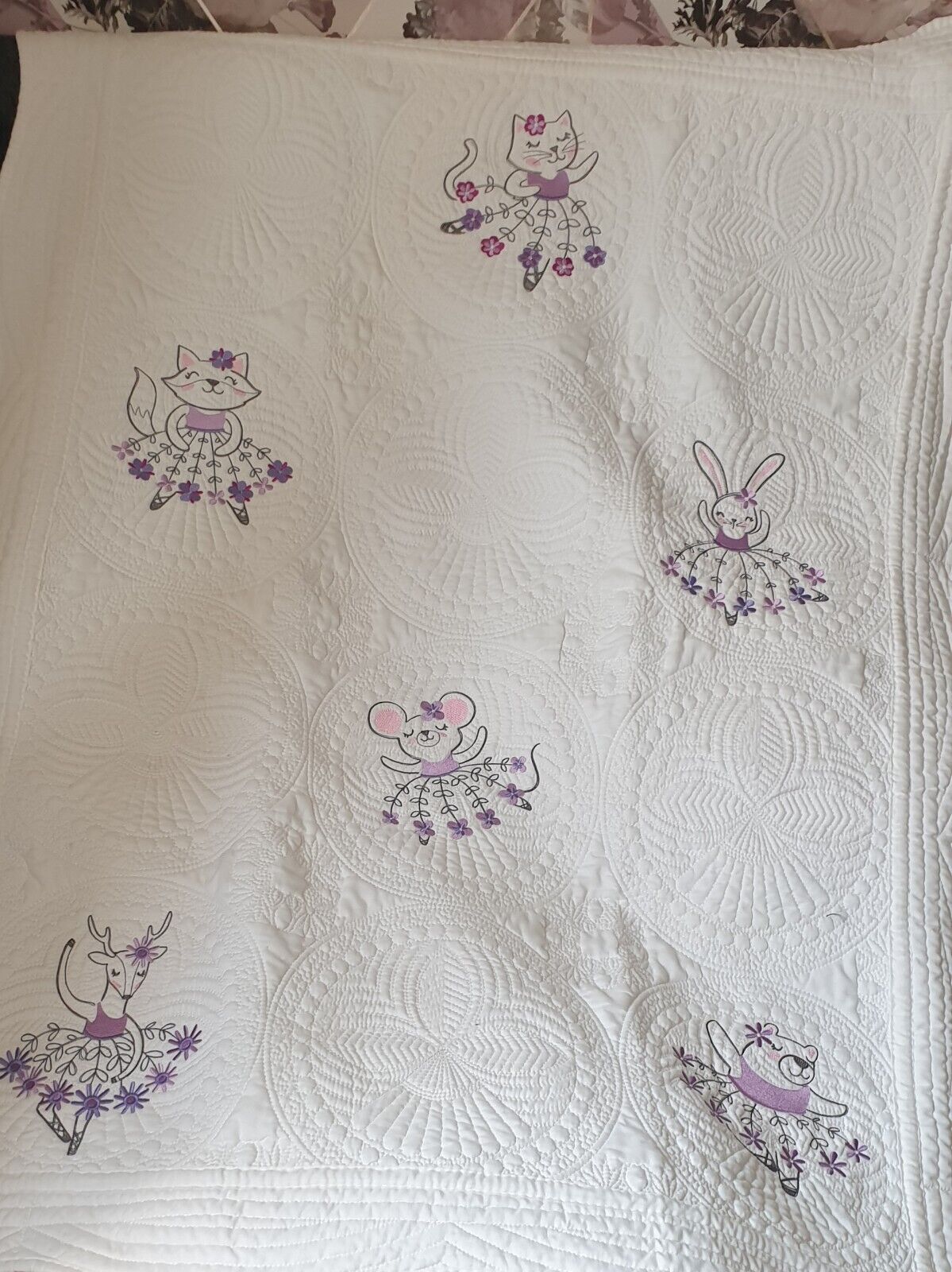 heirloom embroidered small quilt, baby shower, new baby