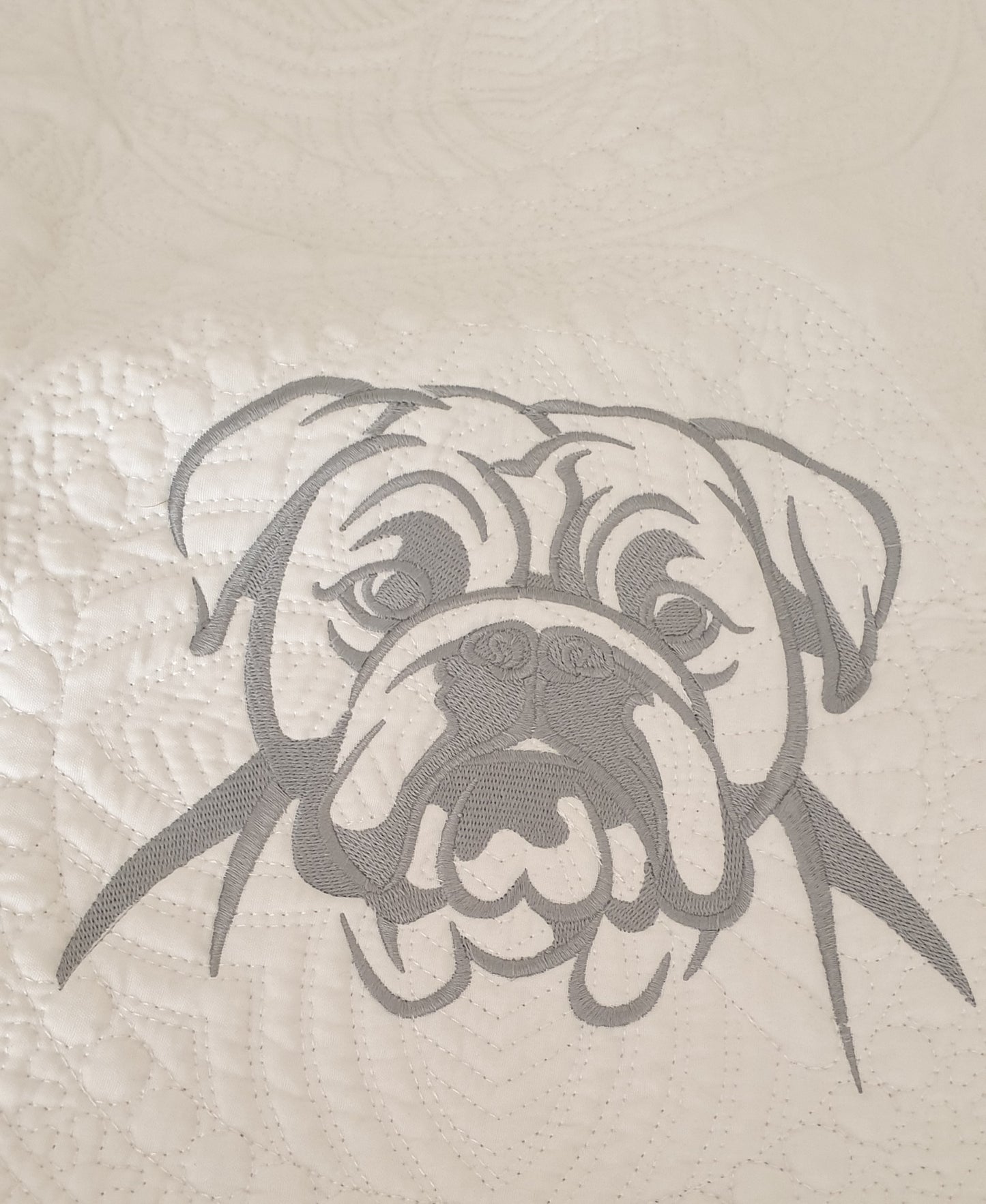 Embroidered quilt, grey embroidery, dog breeds large