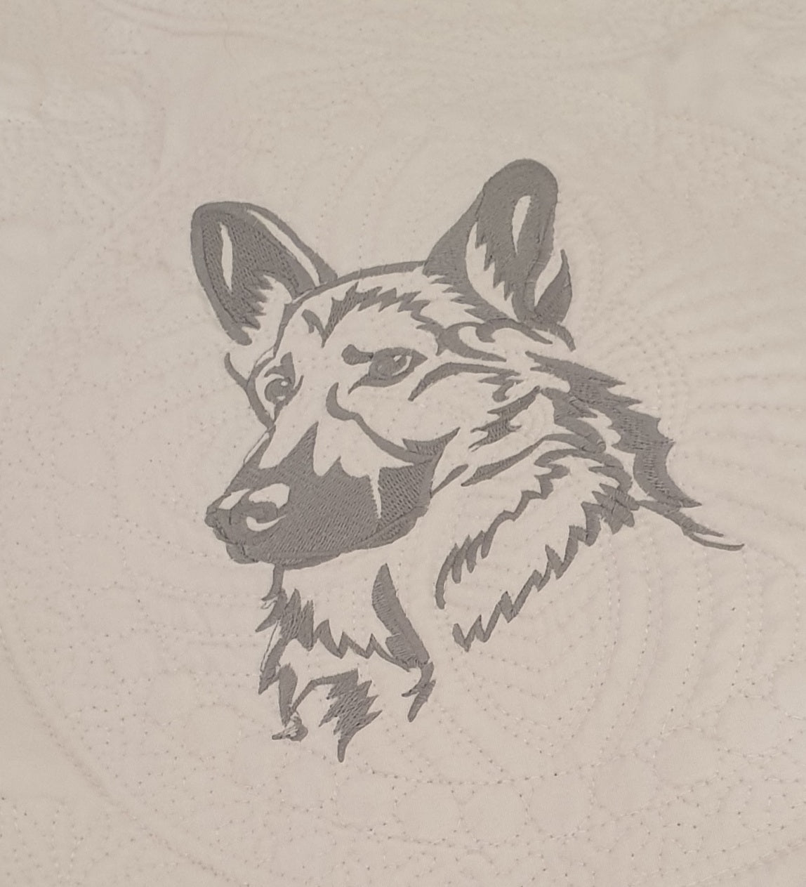 Embroidered quilt, grey embroidery, dog breeds large