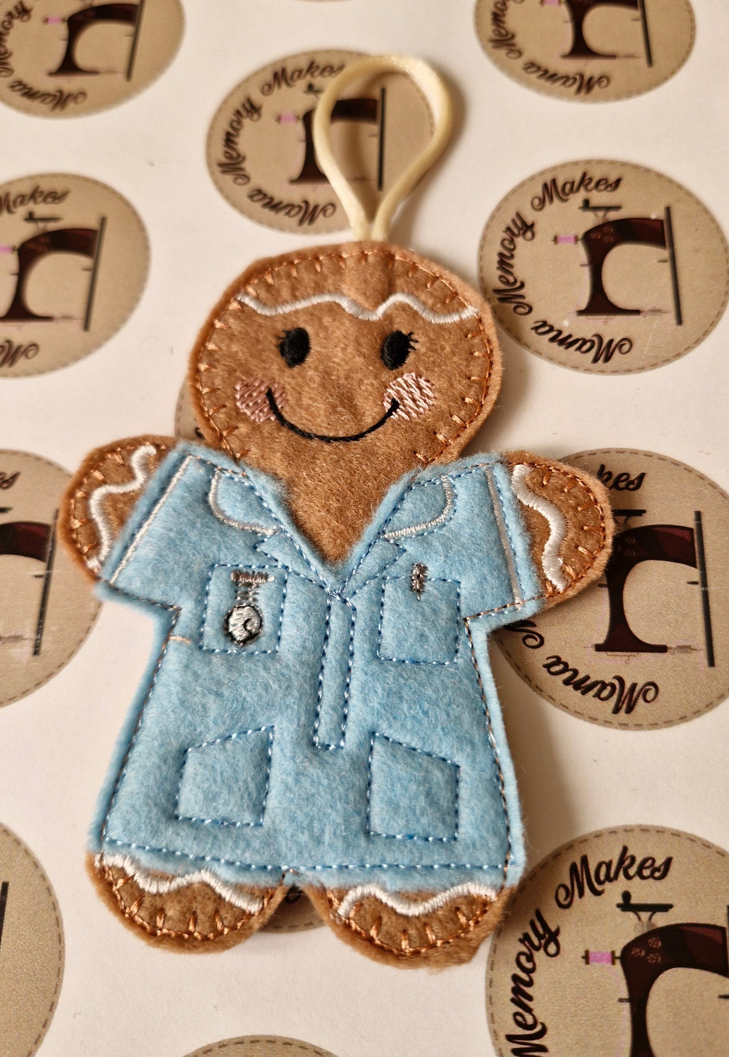 Nurse felt christmas decoration, light blue uniform