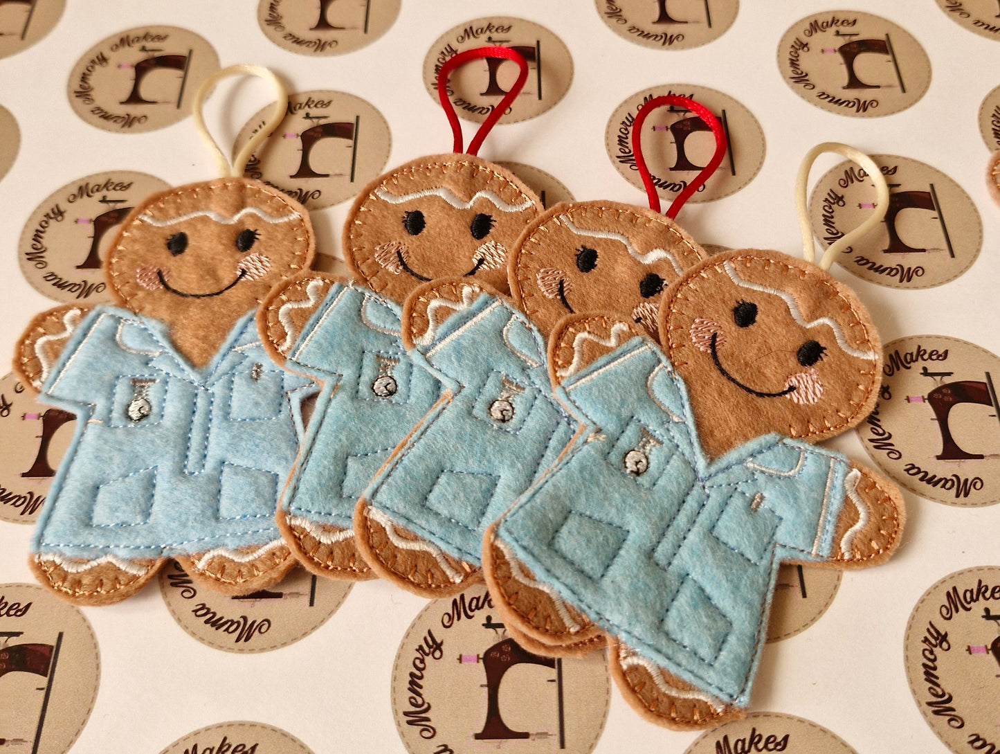 Nurse felt christmas decoration, light blue uniform